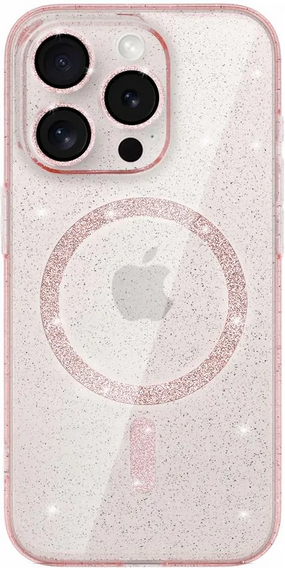 Чохол для iPhone 16 Pro Max, ERBORD Glitter MagSafe, рожевий + Скло для екрану