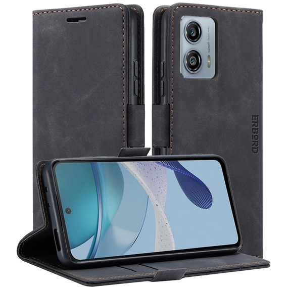 Чехол для Motorola Moto G53, ERBORD Vintage, бумажник с клапаном, чёрный