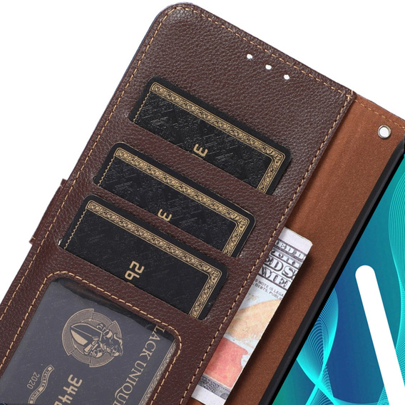 Откидной чехол для Xiaomi Redmi 12C, KHAZNEH RFID, коричневый / синий