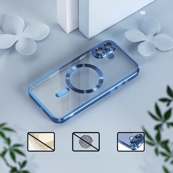 Чехол для iPhone 16 Plus, Electro MagSafe, синий + стекло для экрана