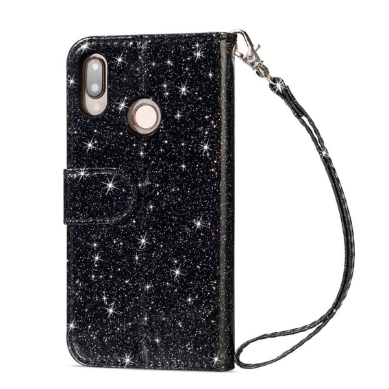 Откидной чехол для Huawei P20 Lite, Glitter Zipper Wallet, чёрный