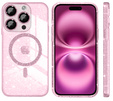 Чохол для iPhone 16 Pro, ERBORD Glitter MagSafe, рожевий + Скло для екрану