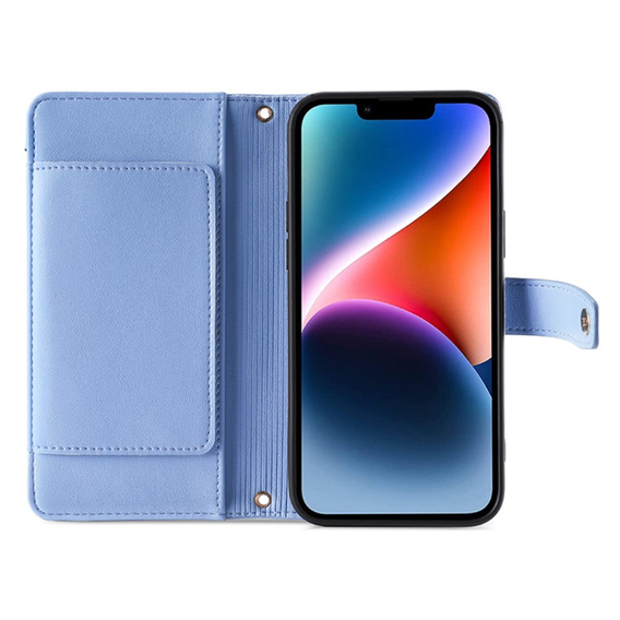 Откидной чехол для iPhone 15, Wallet Zipper Pocket, синий