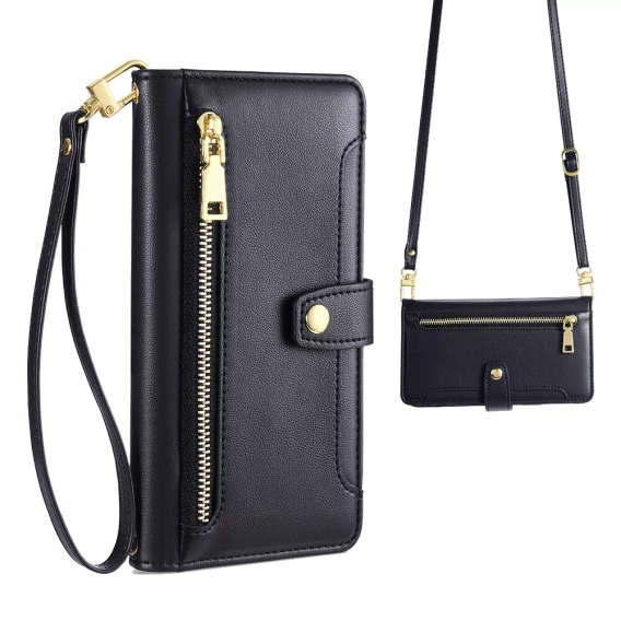 Откидной чехол для iPhone 16E, Wallet Zipper Pocket, чёрный
