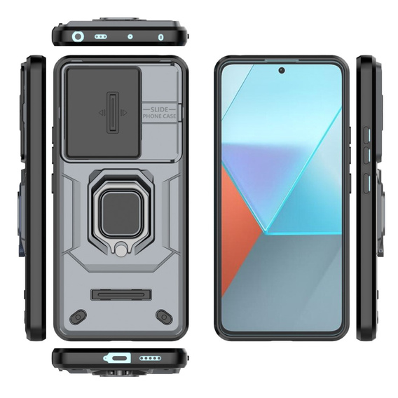 Чехол для Xiaomi Redmi Note 13 Pro 5G, KickStand Camera Lens, серый