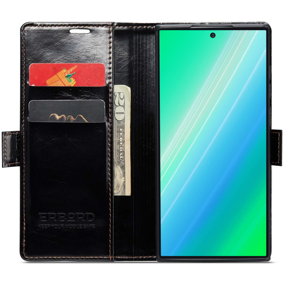 Чохол-книжка для Samsung Galaxy S23 Ultra, ERBORD Waxy Wallet, чорний