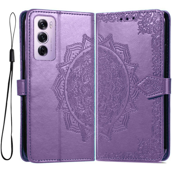 Откидной чехол для Oppo Reno 12 Pro, Mandala, фиолетовый