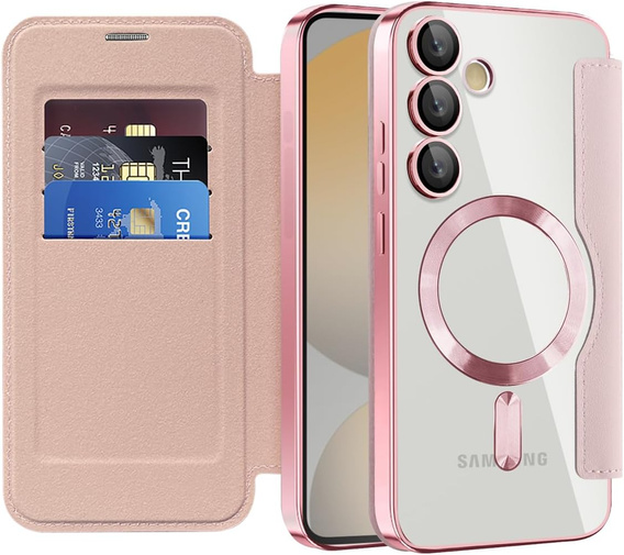 Откидной чехол для Samsung Galaxy S25 FE, RFID Wallet MagSafe CamShield, розовый