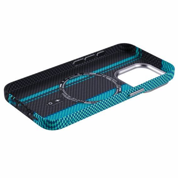 Чохол для iPhone 13 Pro Max, Carbon Fiber MagSafe, чорний / синій