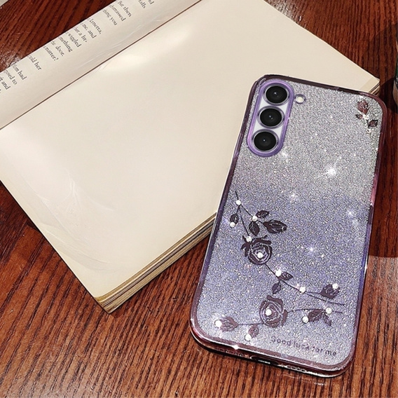 Чехол для Samsung Galaxy S23+ Plus, Glitter Flower, фиолетовый