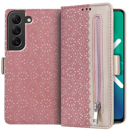 Чохол-кришка для Samsung Galaxy S22+ Plus 5G, Wallet Pocket Zipper Lace, рожевий