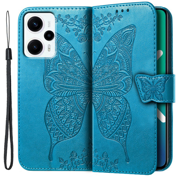 Откидной чехол для Xiaomi Poco F5, Butterfly, синий
