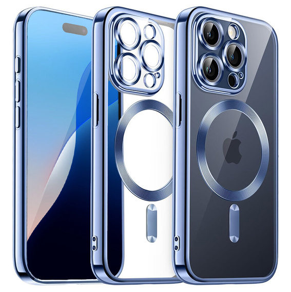 Чехол для iPhone 16 Pro Max, Electro MagSafe, синий + стекло для экрана