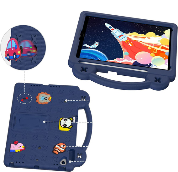 Детский чехол для iPad 10.2" 2021/2020/2019 (9/8/7 gen.) / Air 10.5" 2019 (3 gen.), Cute Patterns, с подставкой, темно-синий