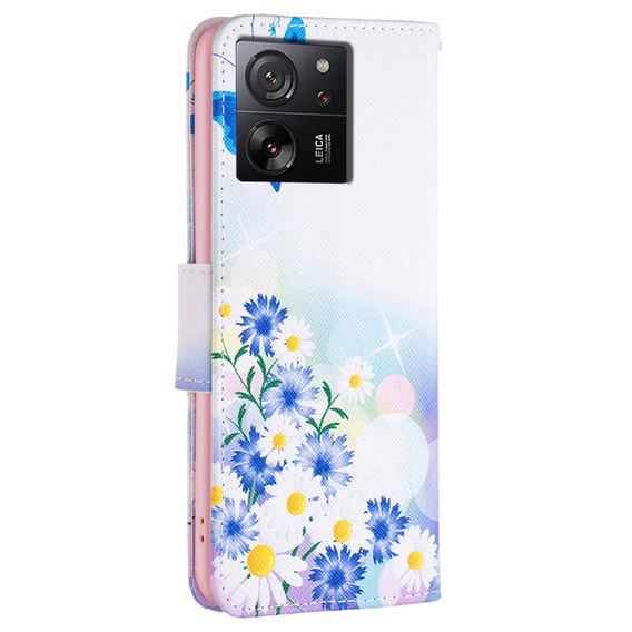 Чехол с откидной крышкой для Xiaomi 13T / 13T Pro / Redmi K60 Ultra, кошелек, бабочка и цветы, белый