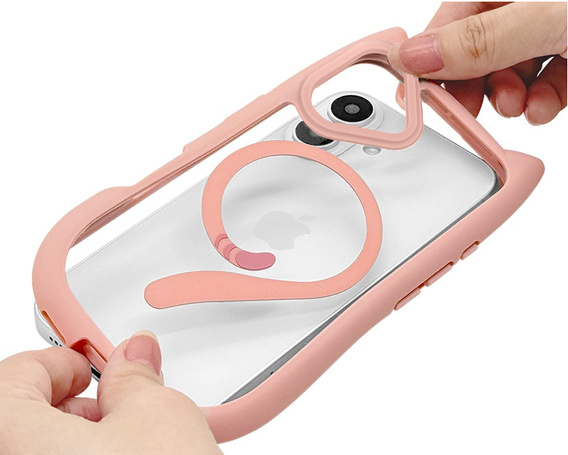 Чохол для iPhone 16, для MagSafe, Cute Cat, рожевий + захисне скло