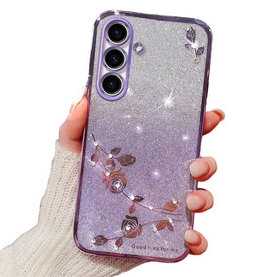 Чехол для Samsung Galaxy A05s 4G, Glitter Flower, фиолетовый