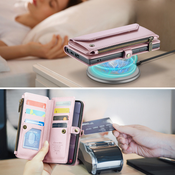 Чохол CASEME для Samsung Galaxy S25 FE, RFID Leather Wallet з плечовим ременем, рожевий