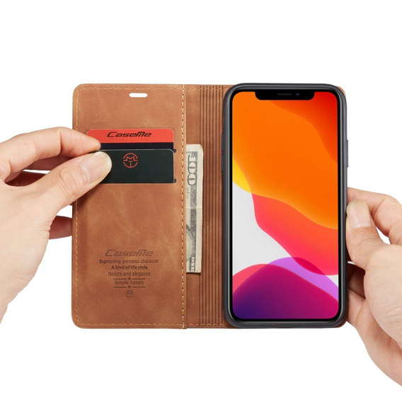 Чехол CASEME для iPhone 11, Leather Wallet Case, коричневый