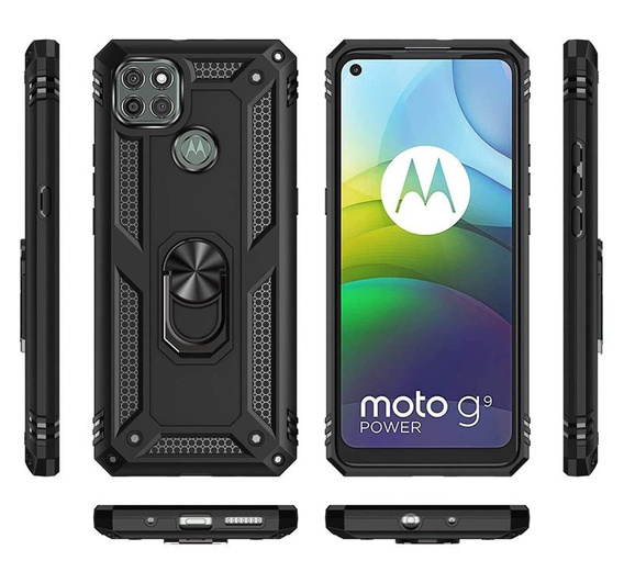 Бронированный Чехол до Motorola Moto G9 Power, Nox Case Ring, чёрный
