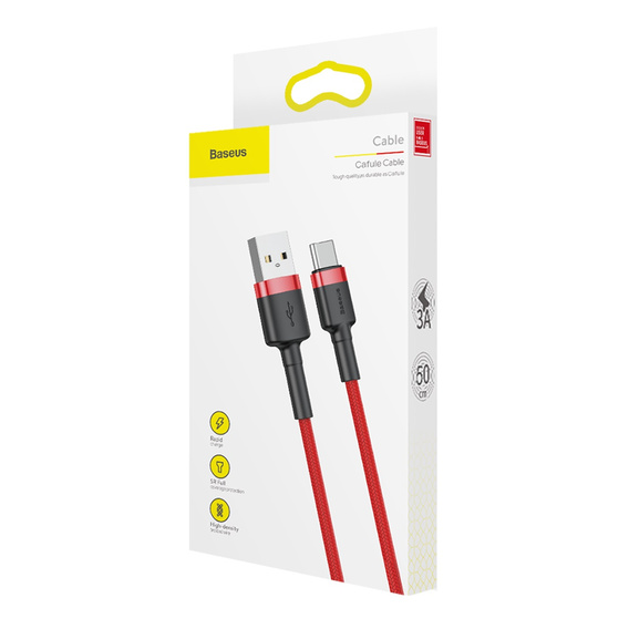 BASEUS Cafule Кабель Type-C 3A 0.5M - Чёрный/Красный