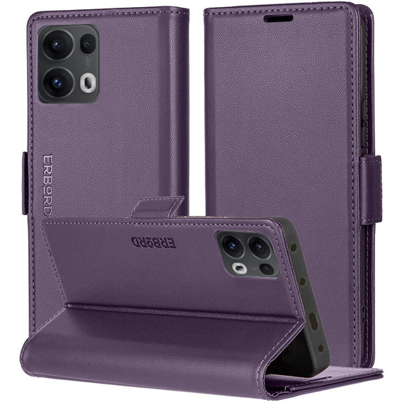 Чохол для Oppo Reno 13 Pro, ERBORD Glossy Litchi, гаманець з клапаном, фіолетовий