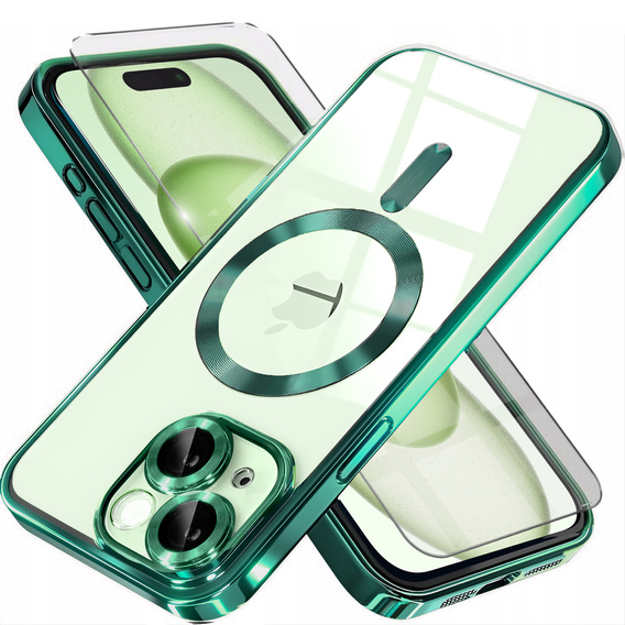 Чохол для iPhone 15, Electro MagSafe, зелений + Скло на екран