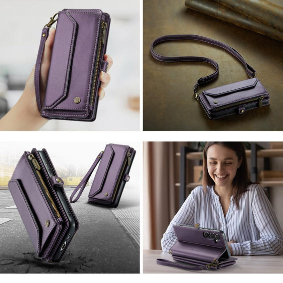 Чехол CASEME для Samsung Galaxy A55 5G, RFID Leather Wallet, с плечевым ремнем, фиолетовый