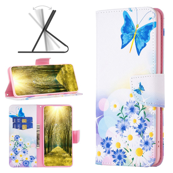 Откидной чехол для Xiaomi Redmi Note 13 Pro 5G, Wallet, Butterfly & Flowers белый