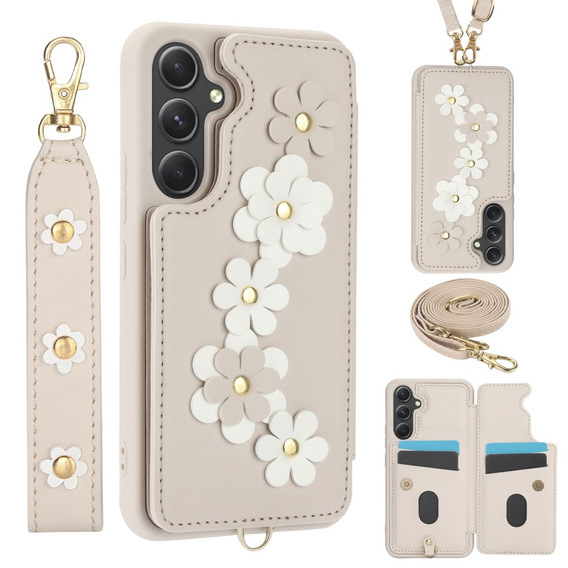 Чохол для Samsung Galaxy S23 FE, Leather Flower Card Slot, бежевий