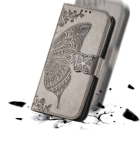 Откидной чехол для Motorola Edge 50 Pro, Butterfly, серый