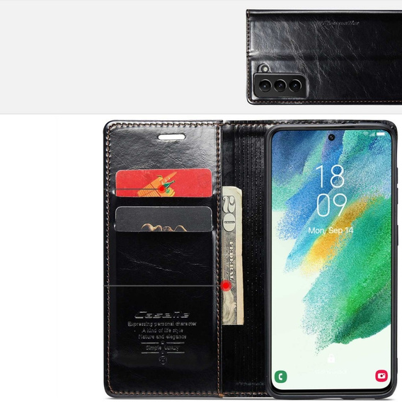 Флип-кейс CASEME для Samsung Galaxy S21 FE, Waxy Textured, чёрный