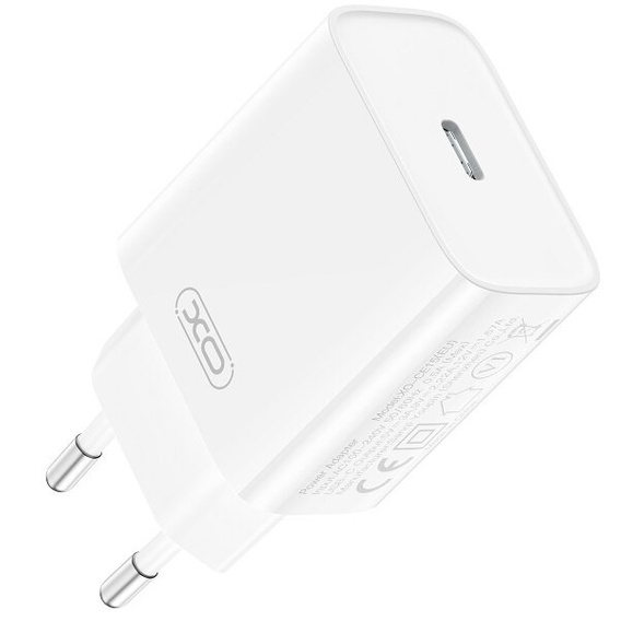 Мережевий зарядний пристрій XO CE12, USB-C, 20 Вт + USB-C - кабель блискавки, білий