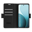 Чехол для Oppo Reno 14 F / 14 FS, ERBORD Glossy Litchi, кошелек с клапаном, чёрный