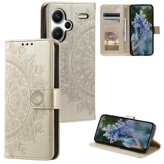 Откидной чехол для Xiaomi Redmi Note 13 Pro+, Mandala, золотой