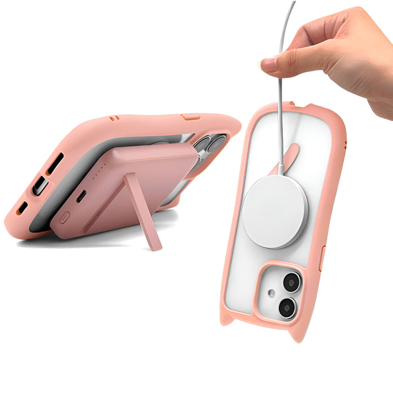 Чехол для iPhone 11, для MagSafe, Cute Cat, розовый + стекло для экрана