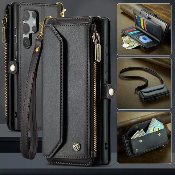 Чохол CASEME для Samsung Galaxy S25 Ultra, RFID Leather Wallet з плечовим ременем, чорний