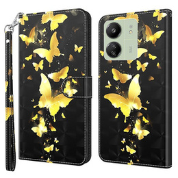 Откидной чехол для Xiaomi Redmi 13C / Poco C65, Wallet, Butterflies золотой