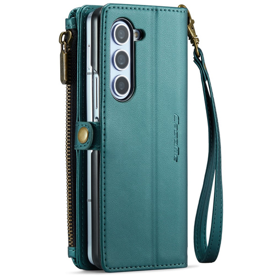 Чехол CASEME для Samsung Galaxy Z Fold6 5G, RFID Leather Wallet, с плечевым ремнем, зелёный