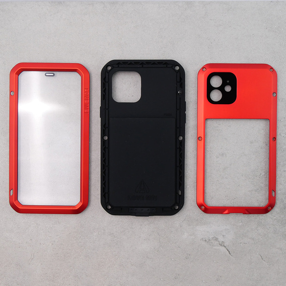 Чехол Love Mei до iPhone 12, armored with glass, красный