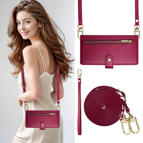 Откидной чехол для Samsung Galaxy S25, Wallet Zipper Pocket, красный