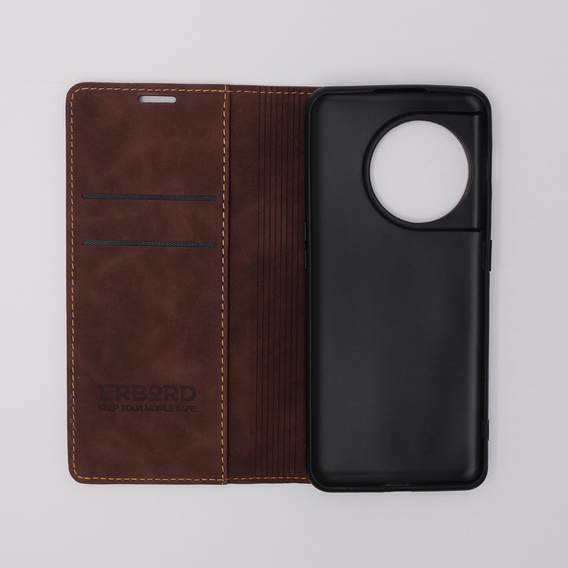 Чехол для OnePlus 11 5G, ERBORD Vintage, бумажник с клапаном, тёмно-коричневый