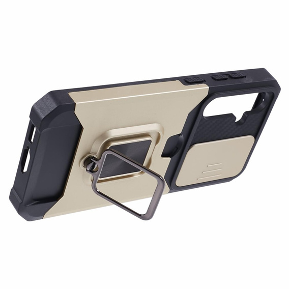 Бронированный чехол для Samsung Galaxy S23 FE, Camera Slide Card Slot, чёрный + 9H стекло