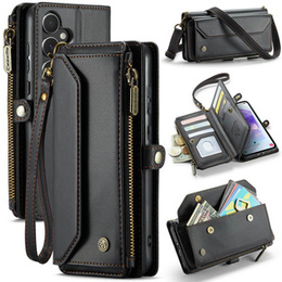 Чехол CASEME для Samsung Galaxy A55 5G, RFID Leather Wallet, с плечевым ремнем, чёрный