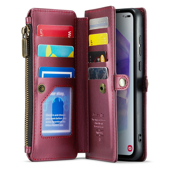 Чохол CASEME для Samsung Galaxy A55 5G, RFID Leather Wallet з плечовим ременем, червоний