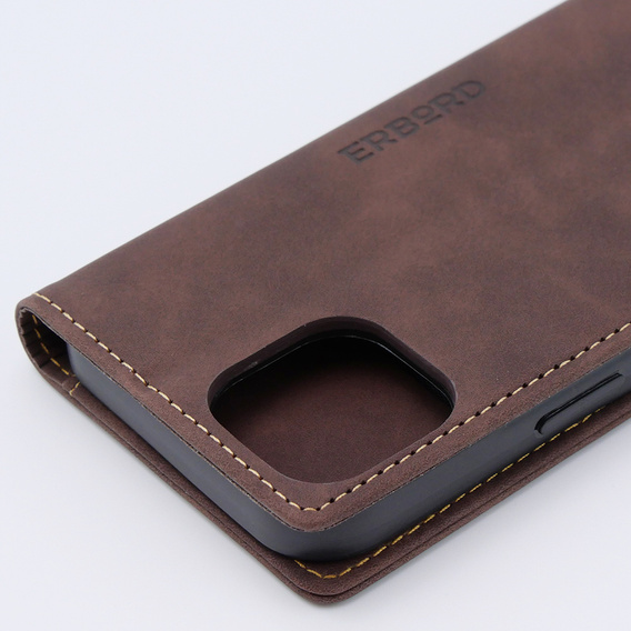Чехол для iPhone 15, ERBORD Vintage, бумажник с клапаном, кофе