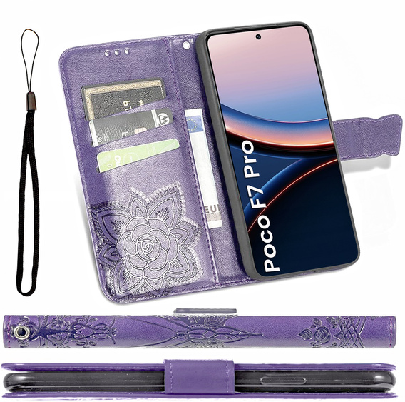 Откидной чехол для Xiaomi Poco F7 Pro, Butterfly, фиолетовый