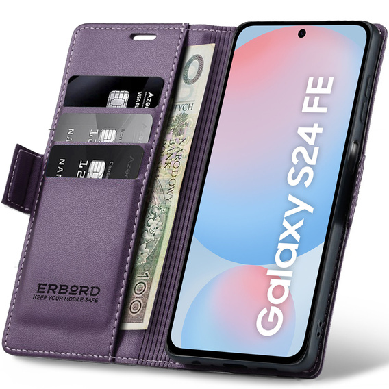 Чохол для Samsung Galaxy S24 FE, ERBORD Glossy Litchi, гаманець з клапаном, фіолетовий
