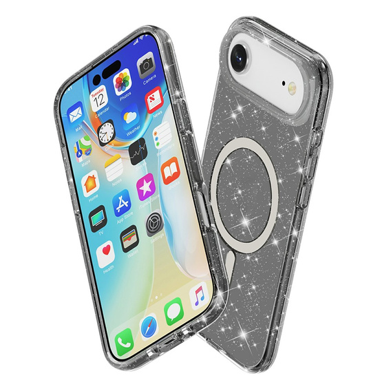 Чехол для iPhone Air, для MagSafe, глиттер, полупрозрачный черный