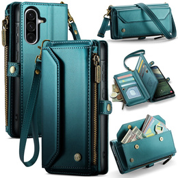 Чехол CASEME для Samsung Galaxy A56 5G, RFID Leather Wallet, с плечевым ремнем, зелёный